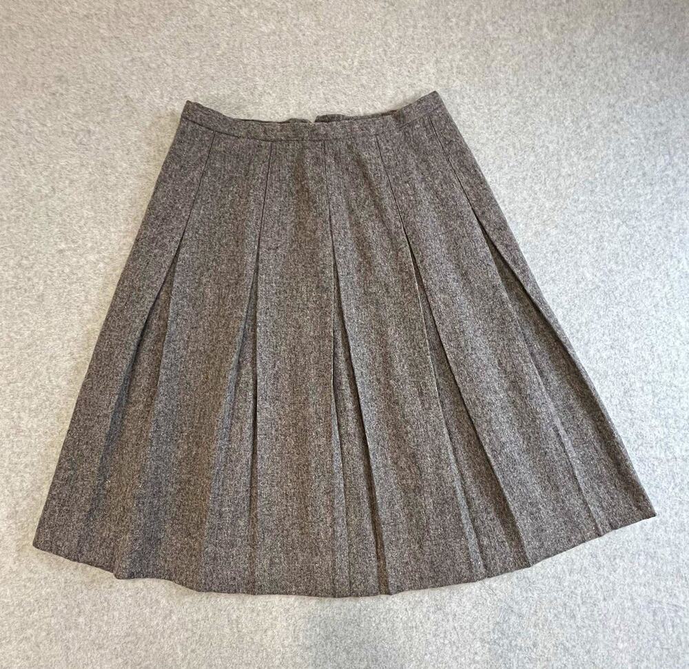 Vintage Women's Gray Wool Tweed Pleated Knee Length Skirt Button Closure ILGWU